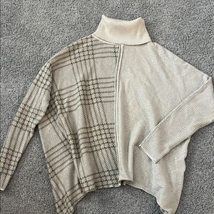 Mystree Cream and Plaid Turtleneck Sweater